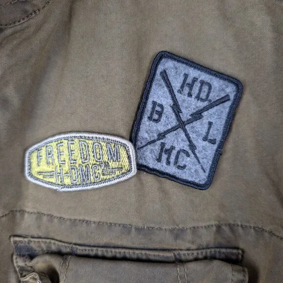 Harley Davidson Men's XL Patch Cargo Casual Jacket Dark Olive